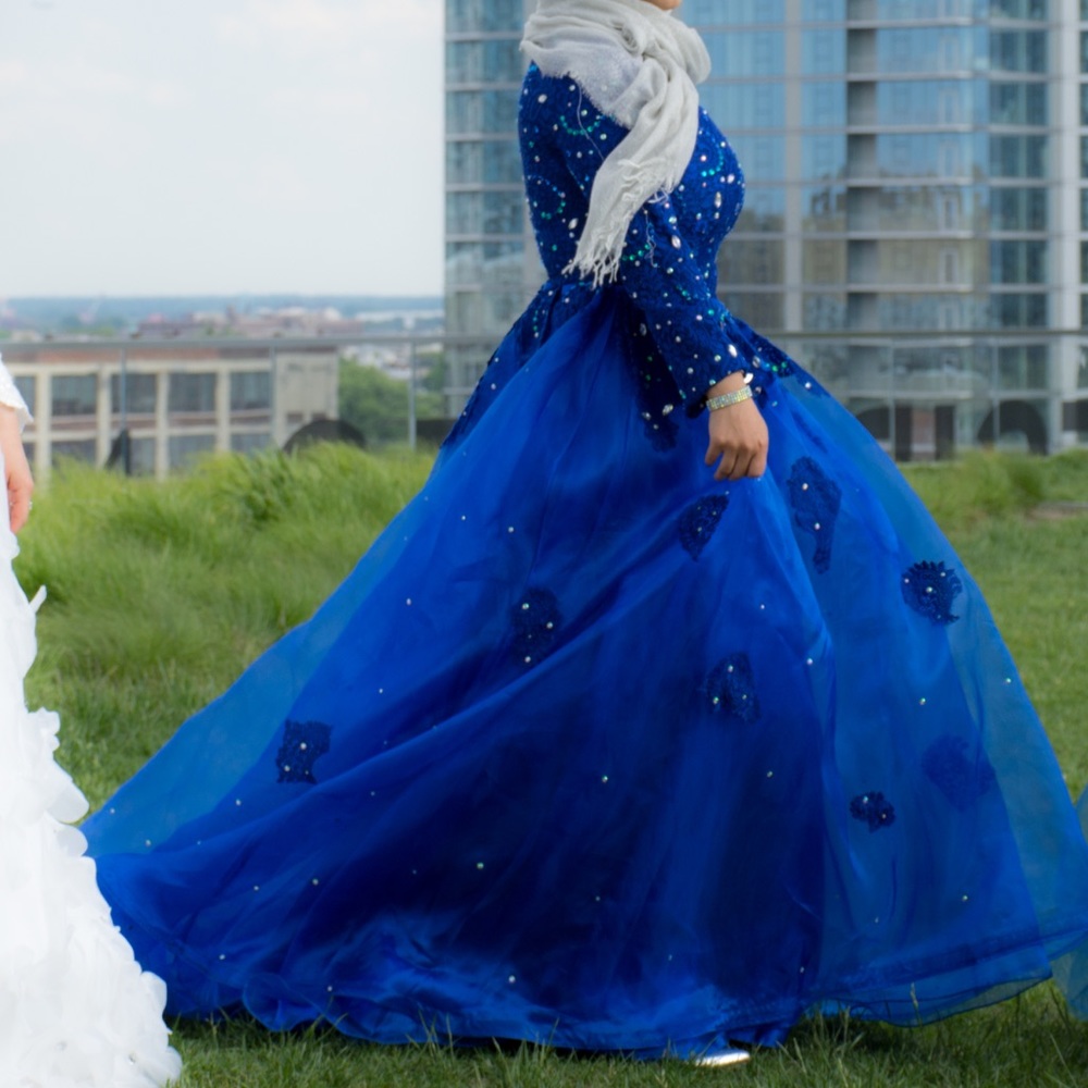 Princess blue long sleeve sparkle dress